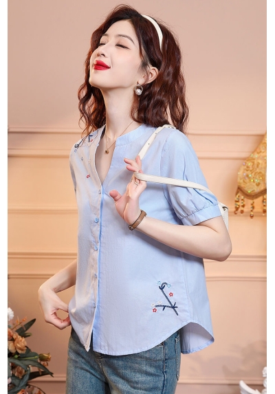 Blouse wanita v-neck korea import lengan pendek T8669