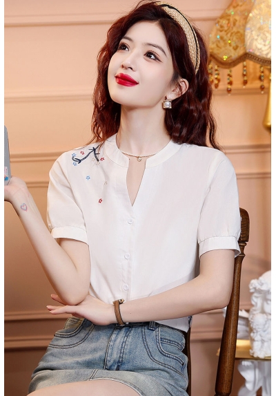 Blouse wanita v-neck korea import lengan pendek T8670