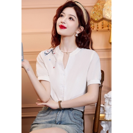 Blouse wanita v-neck korea import lengan pendek T8669