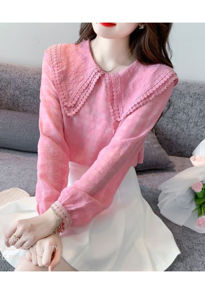 Blouse wanita korea berkerah lengan panjang T8671