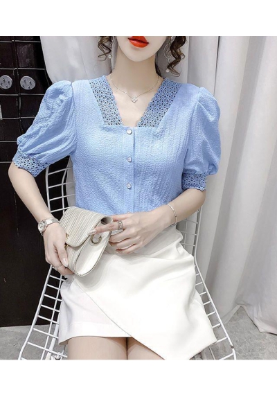 Blouse wanita v-neck korea import lengan pendek T8670