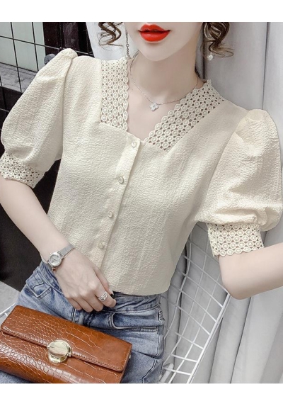 Blouse wanita v-neck korea import lengan pendek T8672
