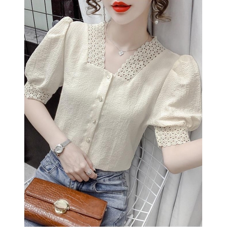 Blouse wanita v-neck korea import lengan pendek T8672