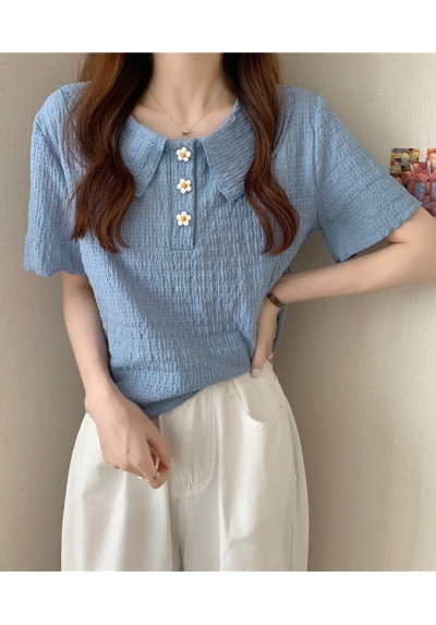 Blouse wanita v-neck korea import lengan pendek T8673