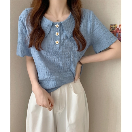 Blouse wanita v-neck korea import lengan pendek T8673
