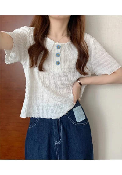 Blouse wanita v-neck korea import lengan pendek T8674