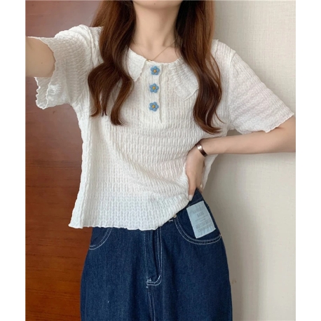 Blouse wanita v-neck korea import lengan pendek T8674