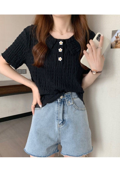 Blouse wanita v-neck korea import lengan pendek T8675