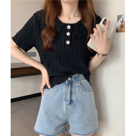Blouse wanita v-neck korea import lengan pendek T8675