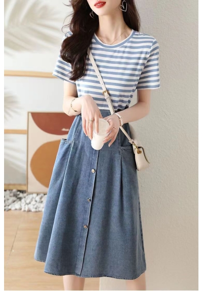 Midi dress wanita korea import D8401