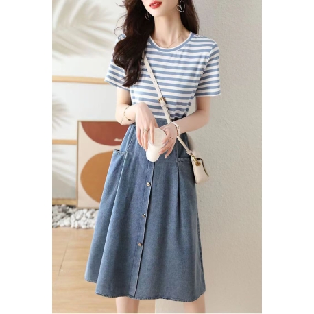 Midi dress wanita korea import D8401
