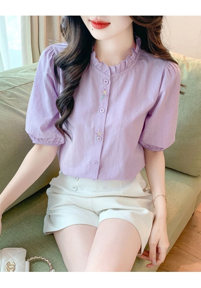 Blouse wanita v-neck korea import lengan pendek T8670
