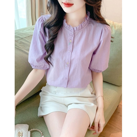 Blouse wanita v-neck korea import lengan pendek T8670