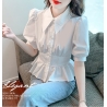Kemeja putih wanita korea lengan pendek import T8680