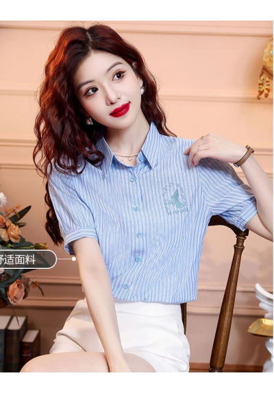 Kemeja putih wanita korea lengan pendek import T8680