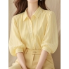 Kemeja wanita korea motif salur  import T8684