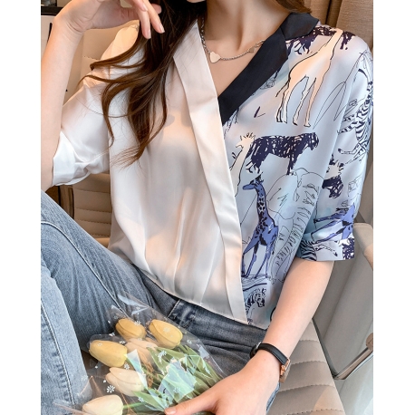 Blouse wanita korea import lengan pendek T8679