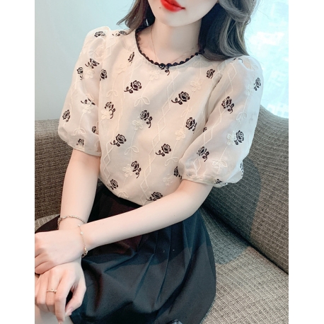 Blouse wanita v-neck korea import lengan pendek T8673