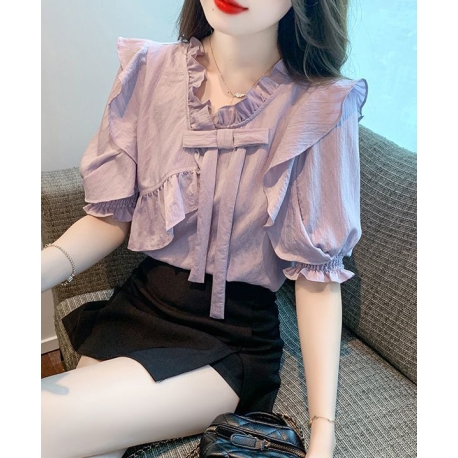 Blouse wanita v-neck korea import lengan pendek T8673