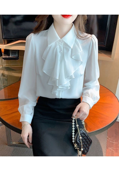 Blouse v-neck putih katun import lengan pendek T8685