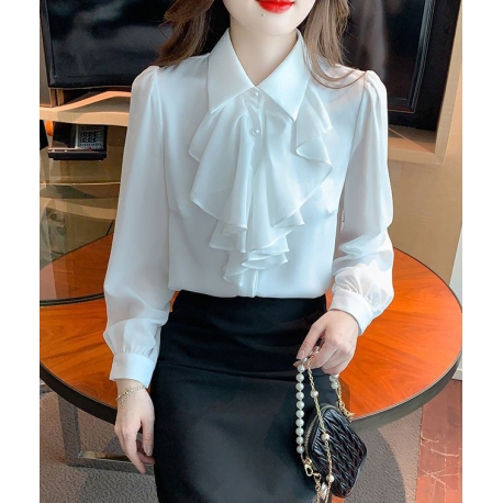 Blouse v-neck putih katun import lengan pendek T8685