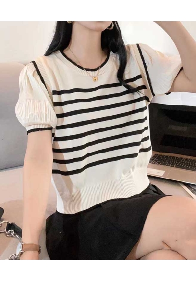 Blouse rajut import motif salur T8726