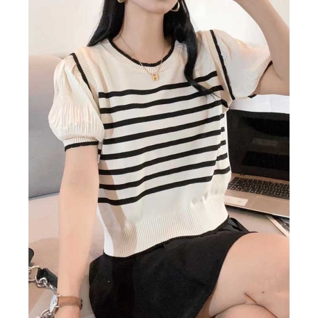 Blouse rajut import motif salur T8726