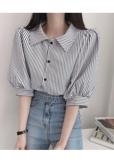 Kemeja wanita import motif garis garis T8741