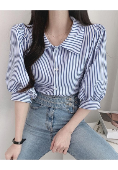 Kemeja wanita import motif garis garis T8742