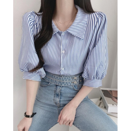 Kemeja wanita import motif garis garis T8742