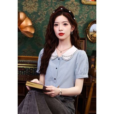 Kemeja wanita import motif garis garis T8743