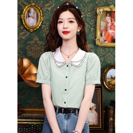 Kemeja wanita import motif salur T8747