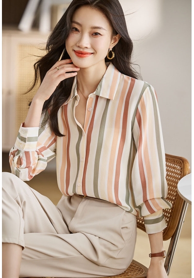 Kemeja wanita import motif garis garis T8741