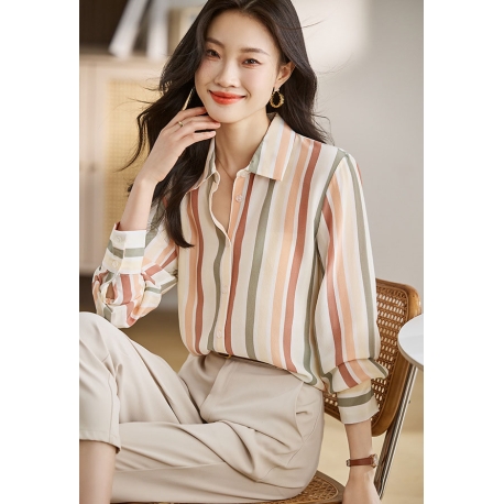 Kemeja wanita import motif garis garis T8741