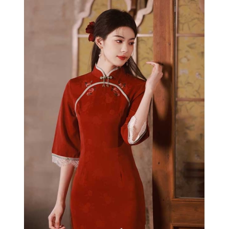 dress cheongsam merah import D8480