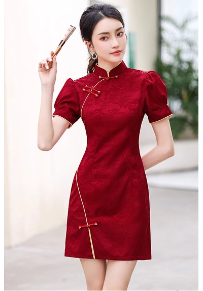 dress cheongsam merah wanita import D8457