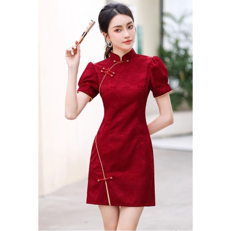 dress cheongsam merah wanita import D8457