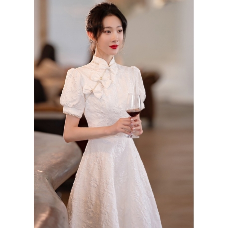 dress cheongsam putih modern wanita import D8490