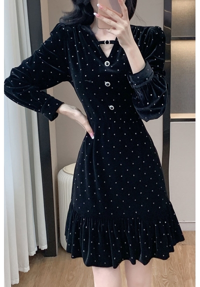 dress hitam lengan panjang import D8491