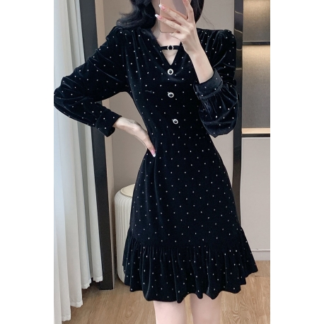 dress hitam lengan panjang import D8491