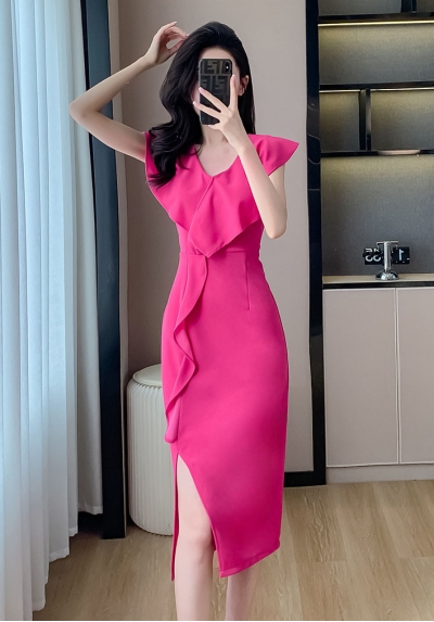 Midi dress wanita korea import D8447