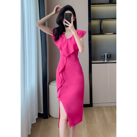 Midi dress wanita korea import D8447