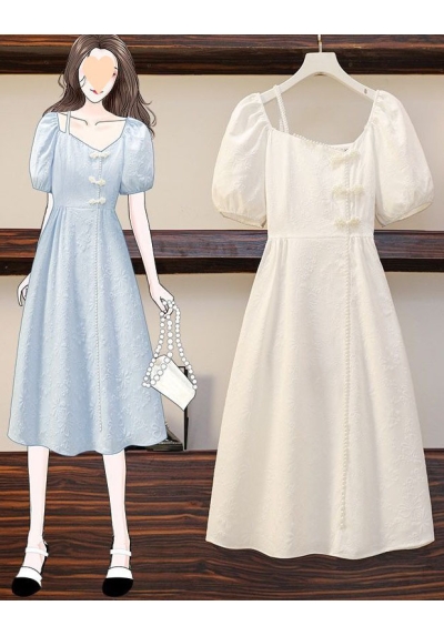 dress natal wanita korea import putih D8497