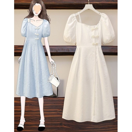 dress natal wanita korea import putih D8497