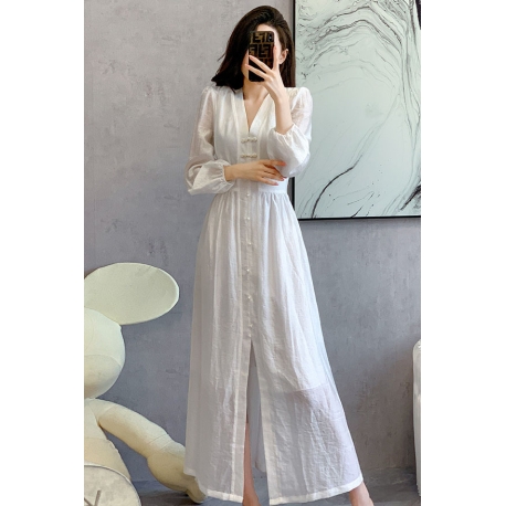 dress putih wanita korea import D8498