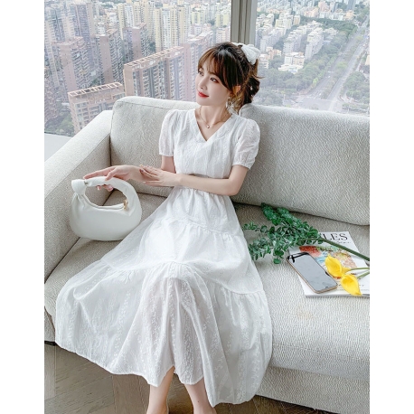 dress putih wanita korea import D8508