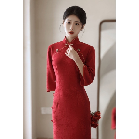 dress cheongsam merah wanita import D8512