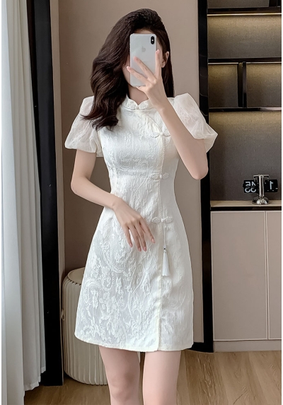dress putih wanita korea import D8509