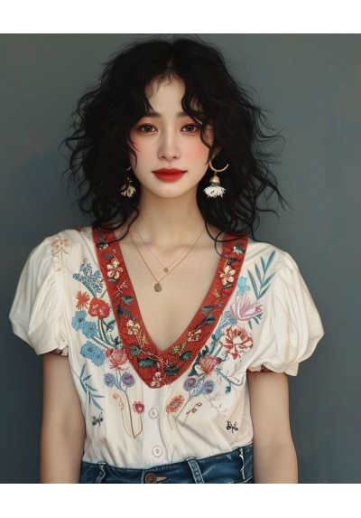 blouse  wanita korea import v-neck  T8712