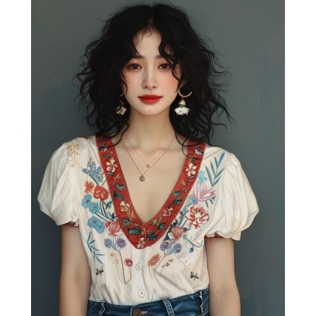 blouse  wanita korea import v-neck  T8712